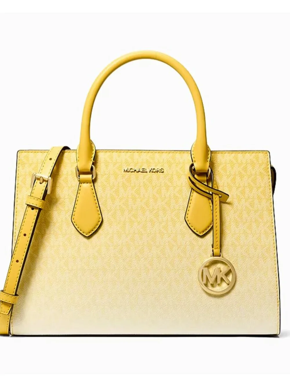 New Michael Kors Sheila Medium Ombré Signature Logo Satchel Daisy Yellow